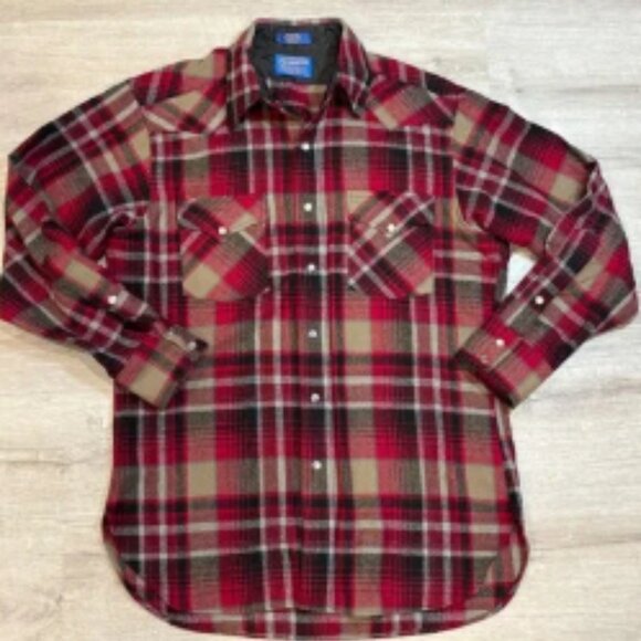 Pendleton Wool Western Plaid Shirt Mens Button Front Casual Medium - Picture 1 of 4